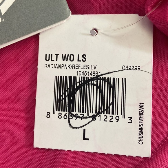 NWT ADIDAS Performance Size L Long Sleeve Slim Fit CLIMALITE Pink Shirt - Picture 4 of 8